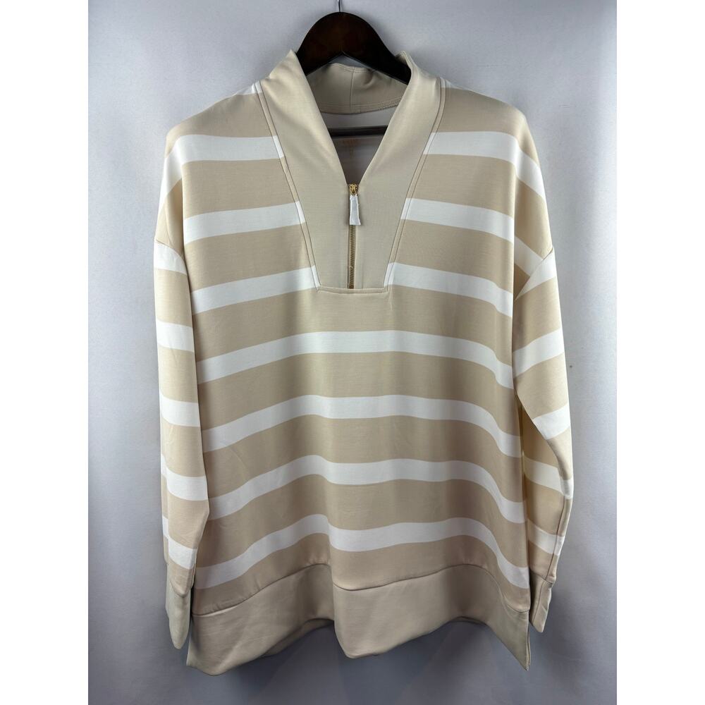 Women’s Belle by Kim Gravel XL Tan & White Striped Long Sleeve
